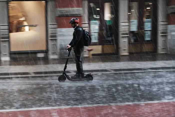 Hail falls during an afternoon storm in Manhattan in April.